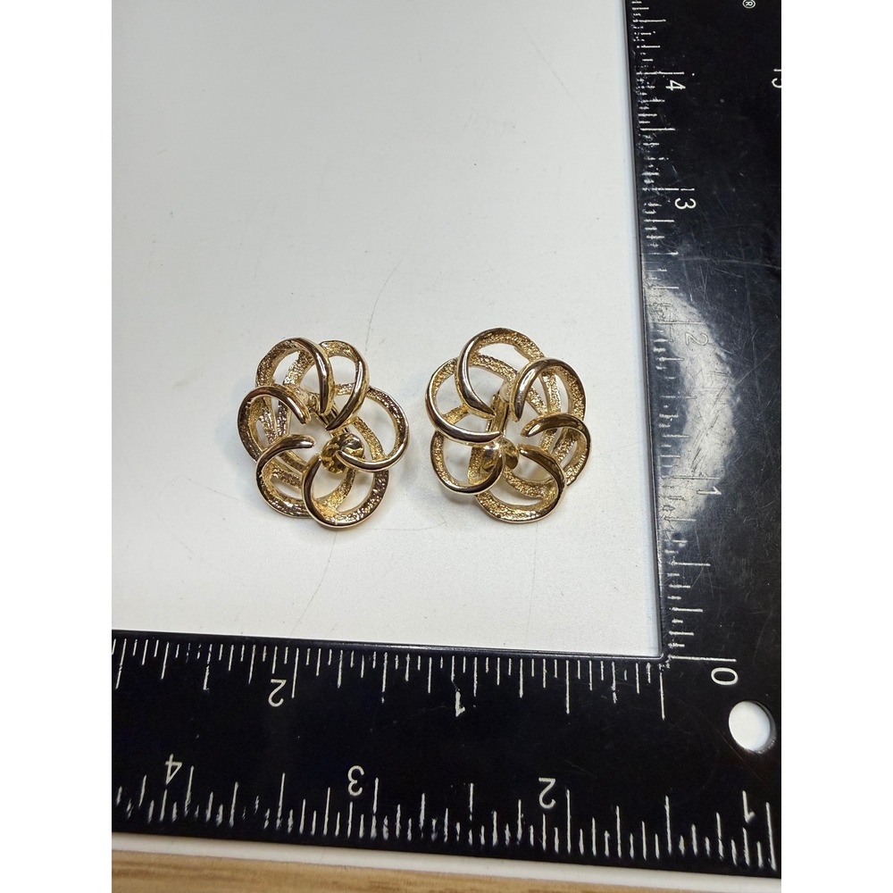 Napier Gold Tone Clip On Earrings Textured Openwork Floral Knot Statement